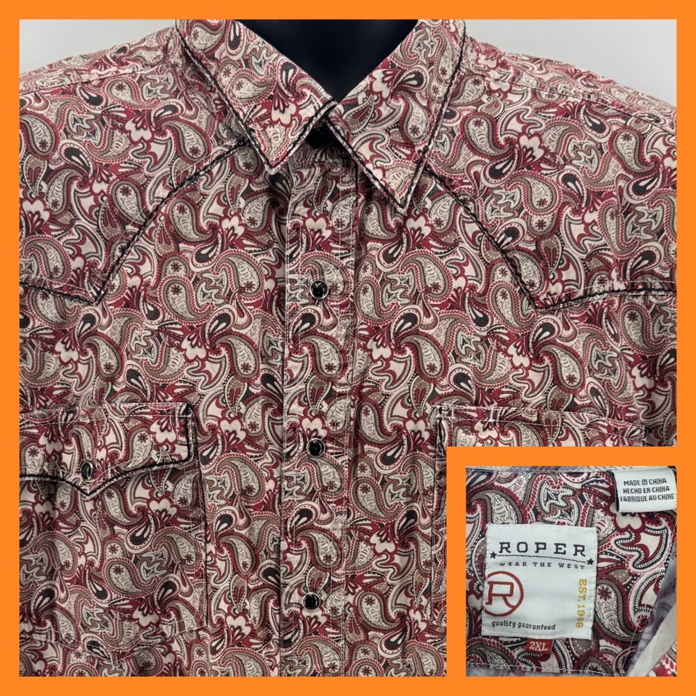 Roper Wear the West‎ 2XL Mens Western Shirt Paisley Print Long Sleeve Cowboy